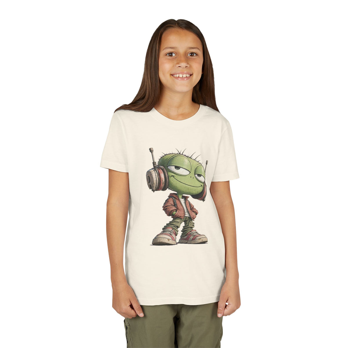Youth Tee — Cool Green Dude with Headphones Graphic