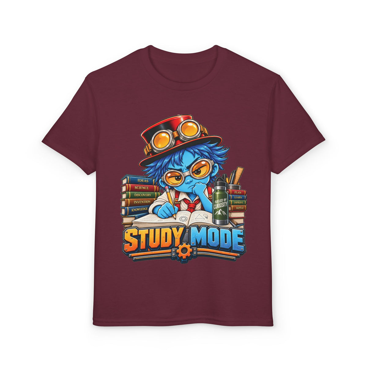 Youth "Study Mode" T-Shirt — Cute Steampunk Student Graphic Tee