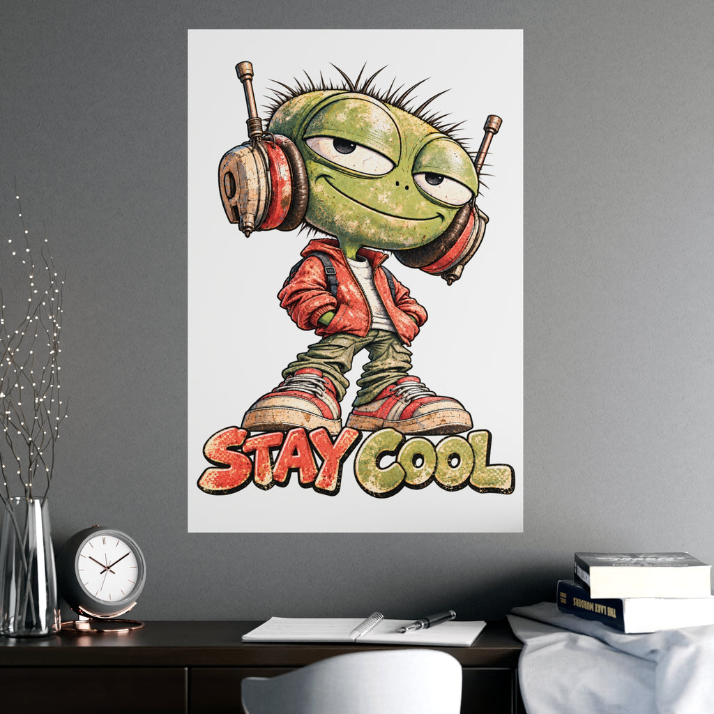 Stay Cool Retro Headphone Character | Vintage Distressed Music Lover Graphic
