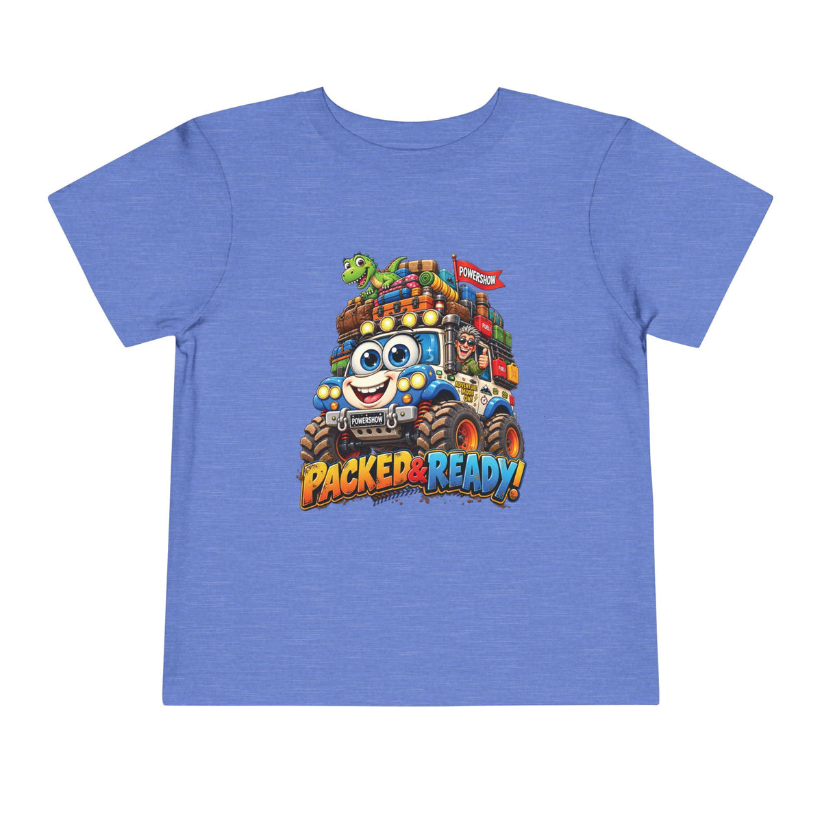 Toddler Tee — 'Packed & Ready' Cartoon Monster Truck Travel Shirt
