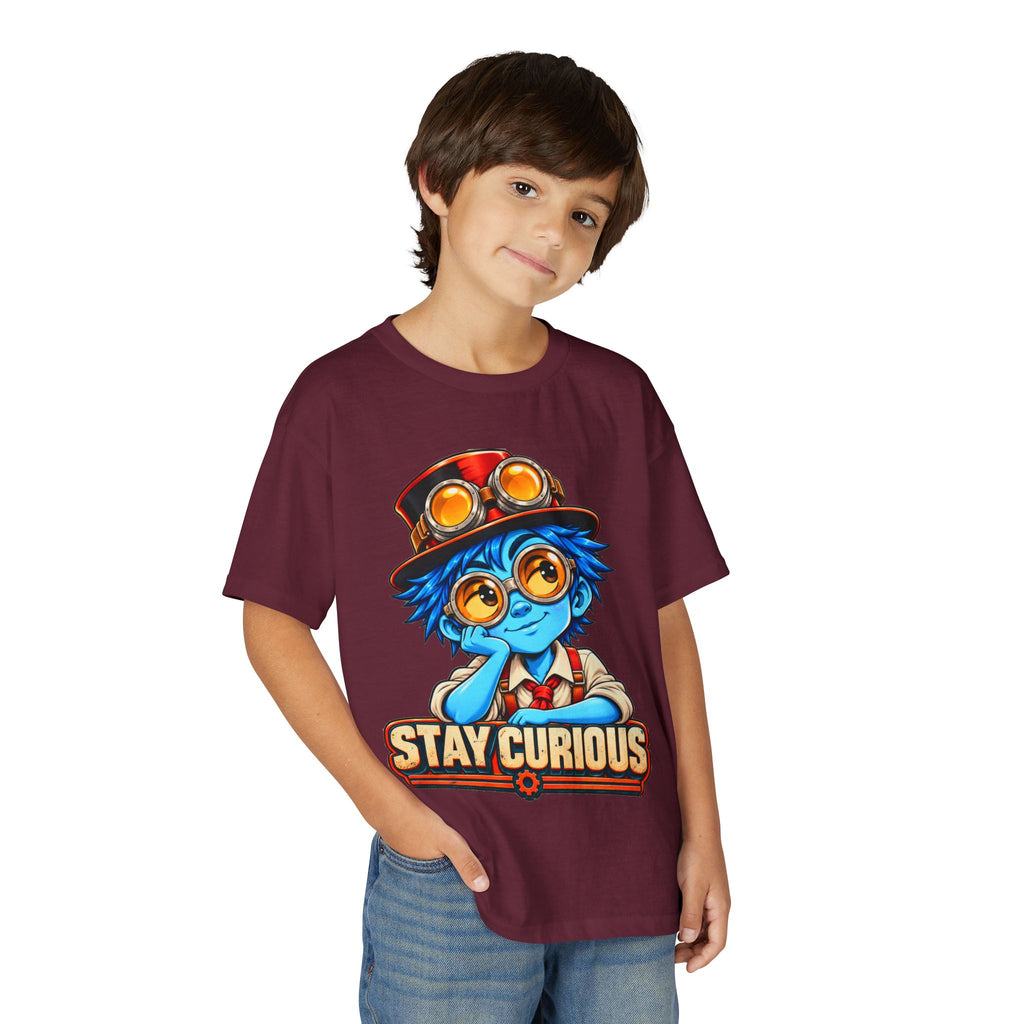Stay Curious Kids T‑Shirt — Cute Steampunk Explorer Youth Tee