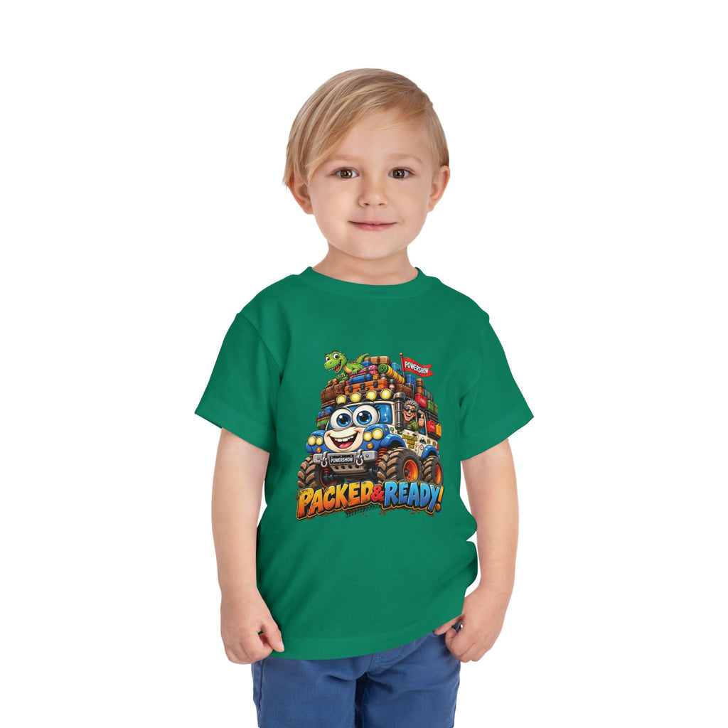 Toddler Tee — 'Packed & Ready' Cartoon Monster Truck Travel Shirt