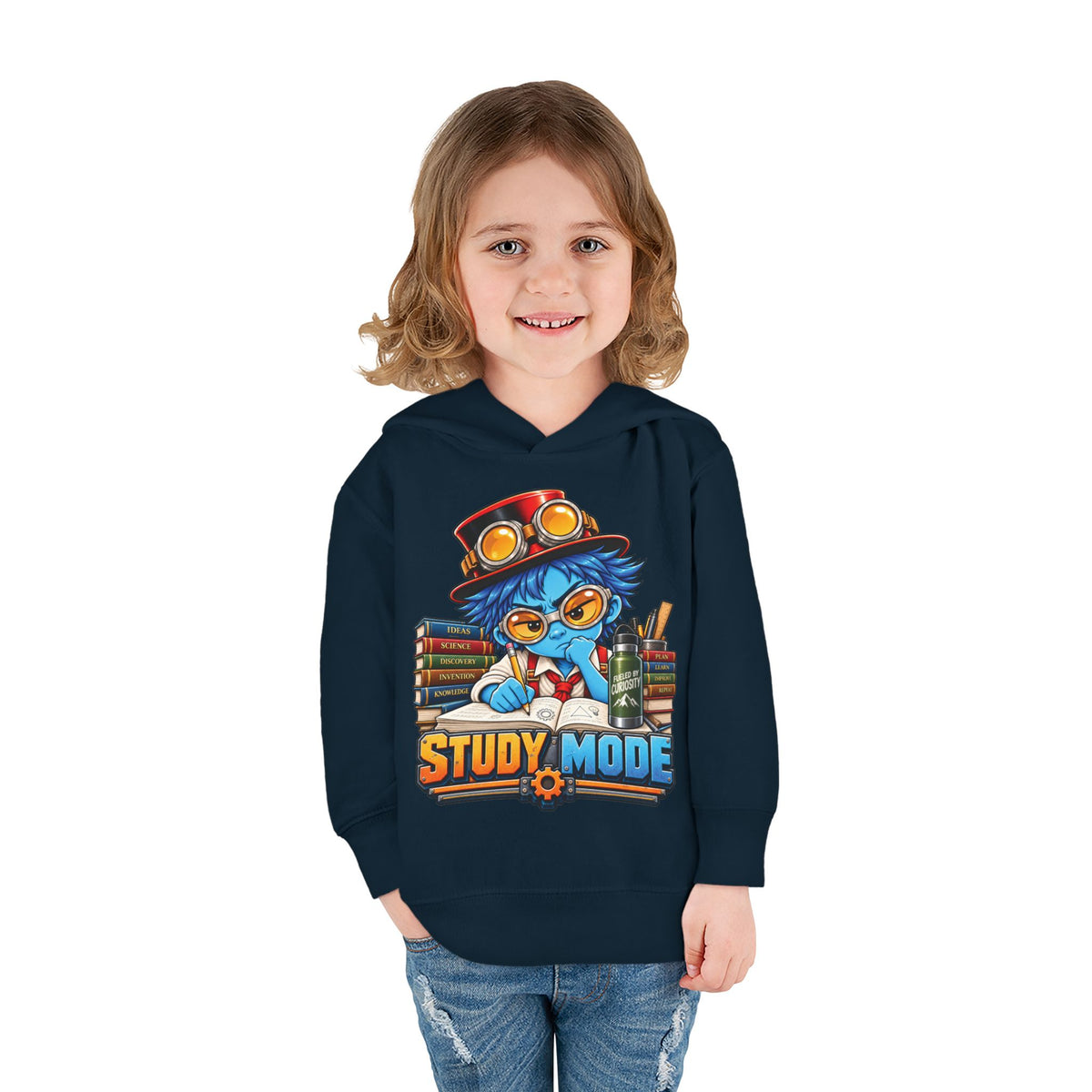Toddler Hoodie - 'Study Mode' Cute Steampunk Student Graphic Pullover