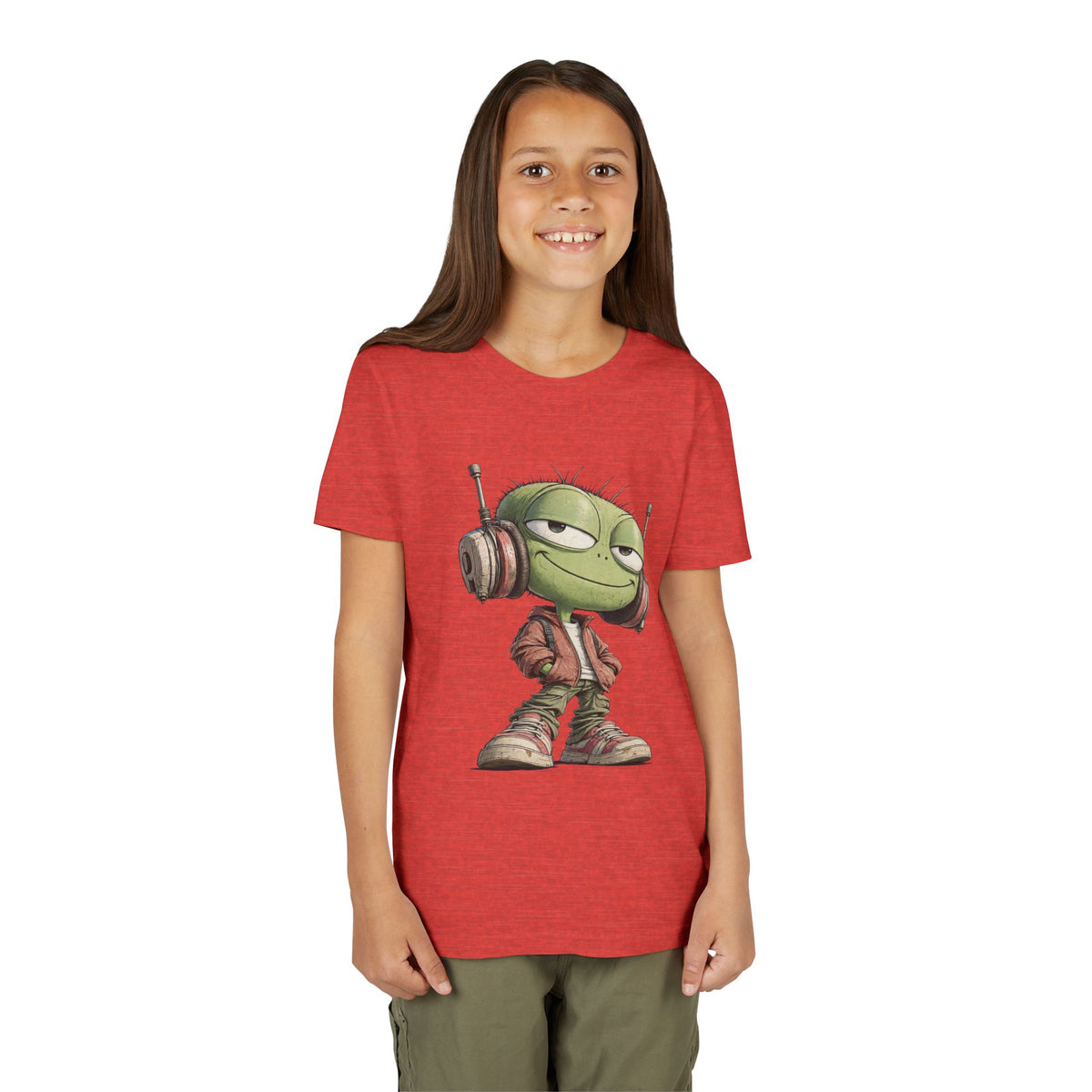 Youth Tee — Cool Green Dude with Headphones Graphic