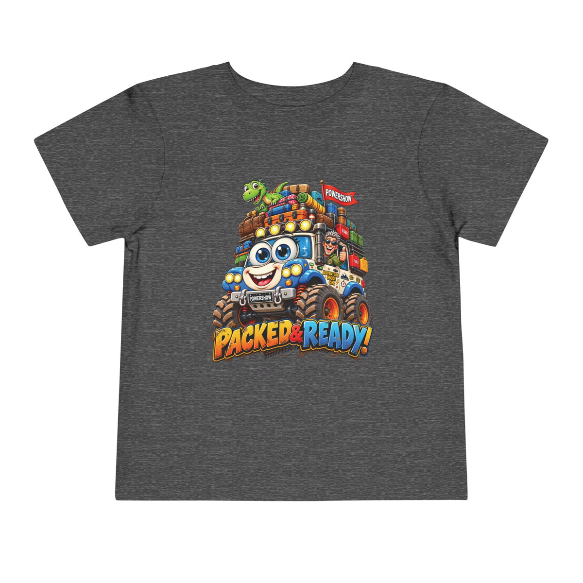 Toddler Tee — 'Packed & Ready' Cartoon Monster Truck Travel Shirt