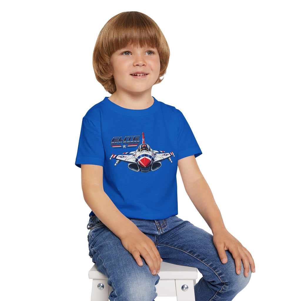 Toddler T‑Shirt — Vintage Jet Fighter Graphic (Patriotic Red, White & Blue)
