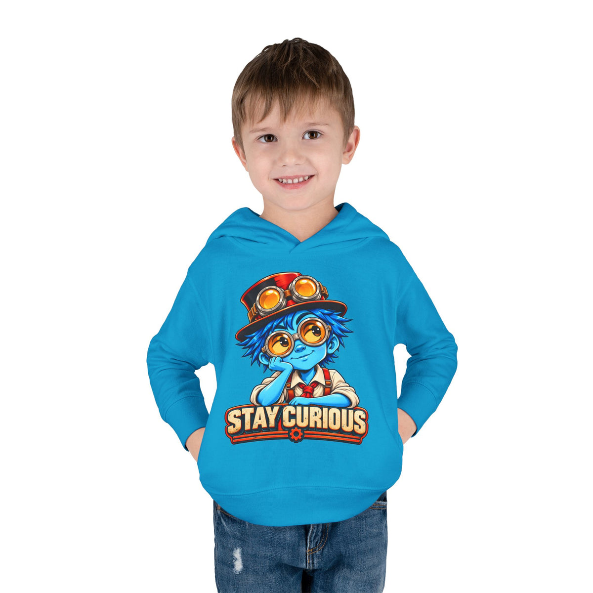 Toddler Hoodie — "Stay Curious" Blue Explorer Pullover