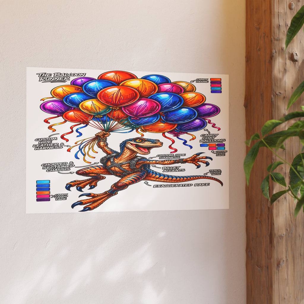 The Balloon Runner | Colorful Raptor & Balloon Graphic Art
