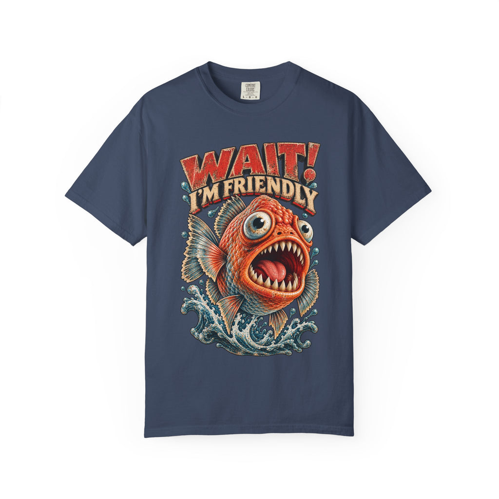 Wait I'm Friendly Fish Tee - Vintage Piranha Graphic T-Shirt