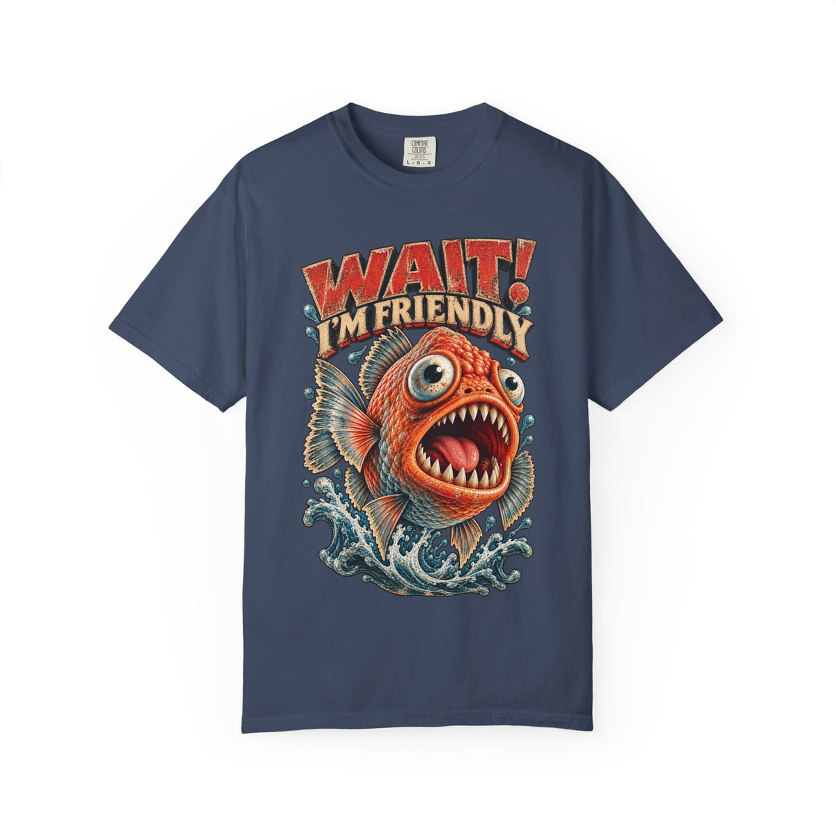 Wait I'm Friendly Fish Tee - Vintage Piranha Graphic T-Shirt