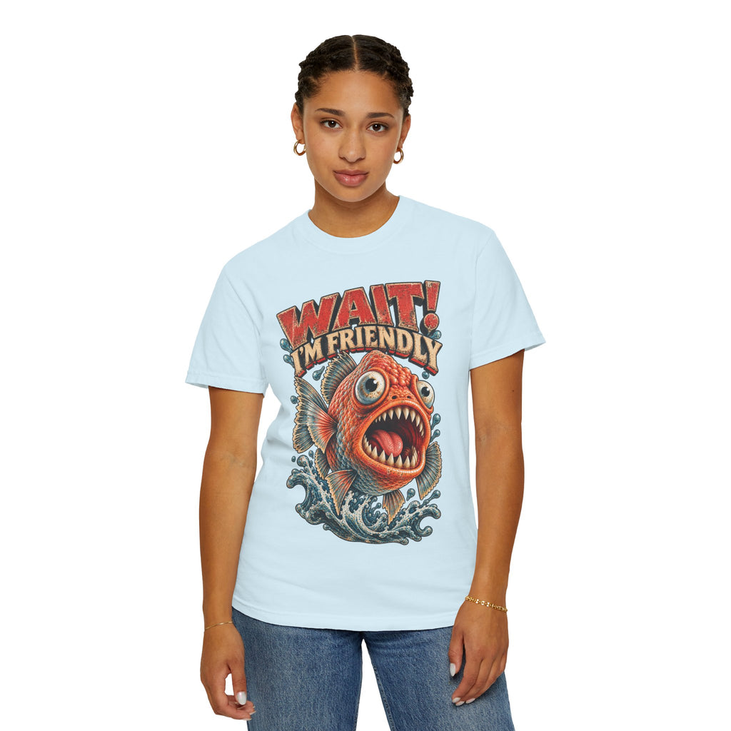 Wait I'm Friendly Fish Tee - Vintage Piranha Graphic T-Shirt
