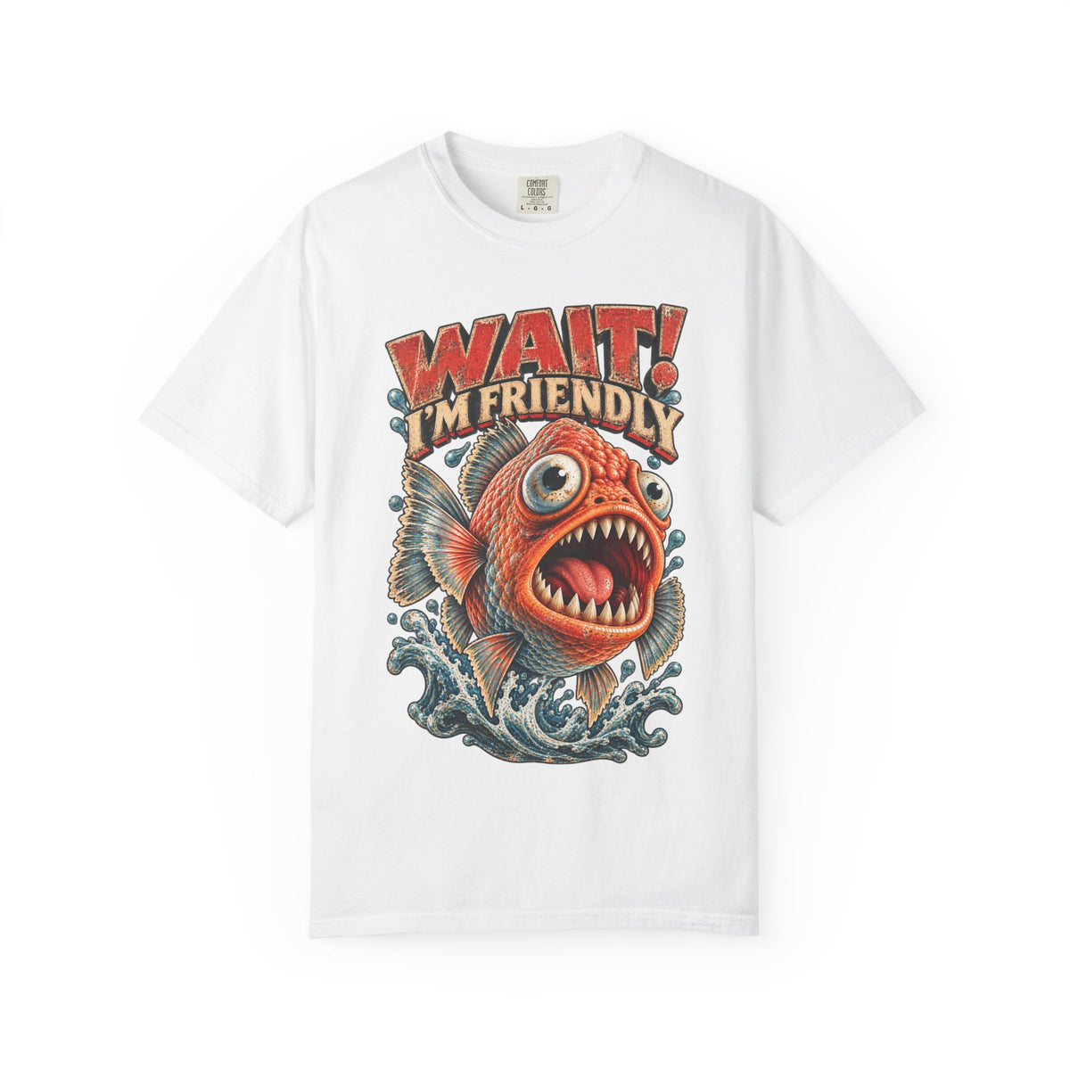 Wait I'm Friendly Fish Tee - Vintage Piranha Graphic T-Shirt