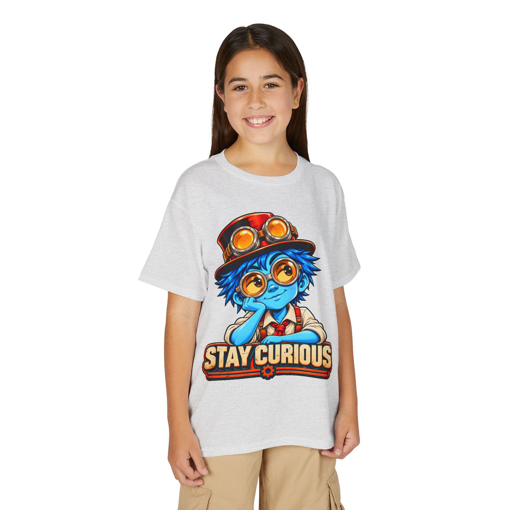 Stay Curious Kids T‑Shirt — Cute Steampunk Explorer Youth Tee