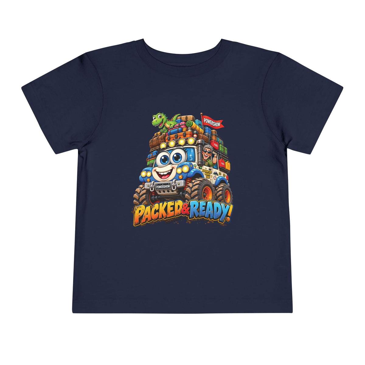 Toddler Tee — 'Packed & Ready' Cartoon Monster Truck Travel Shirt