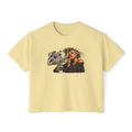 Women's Boxy Tee - "First Coffee" Graphic Crop Tee for Coffee Lovers
