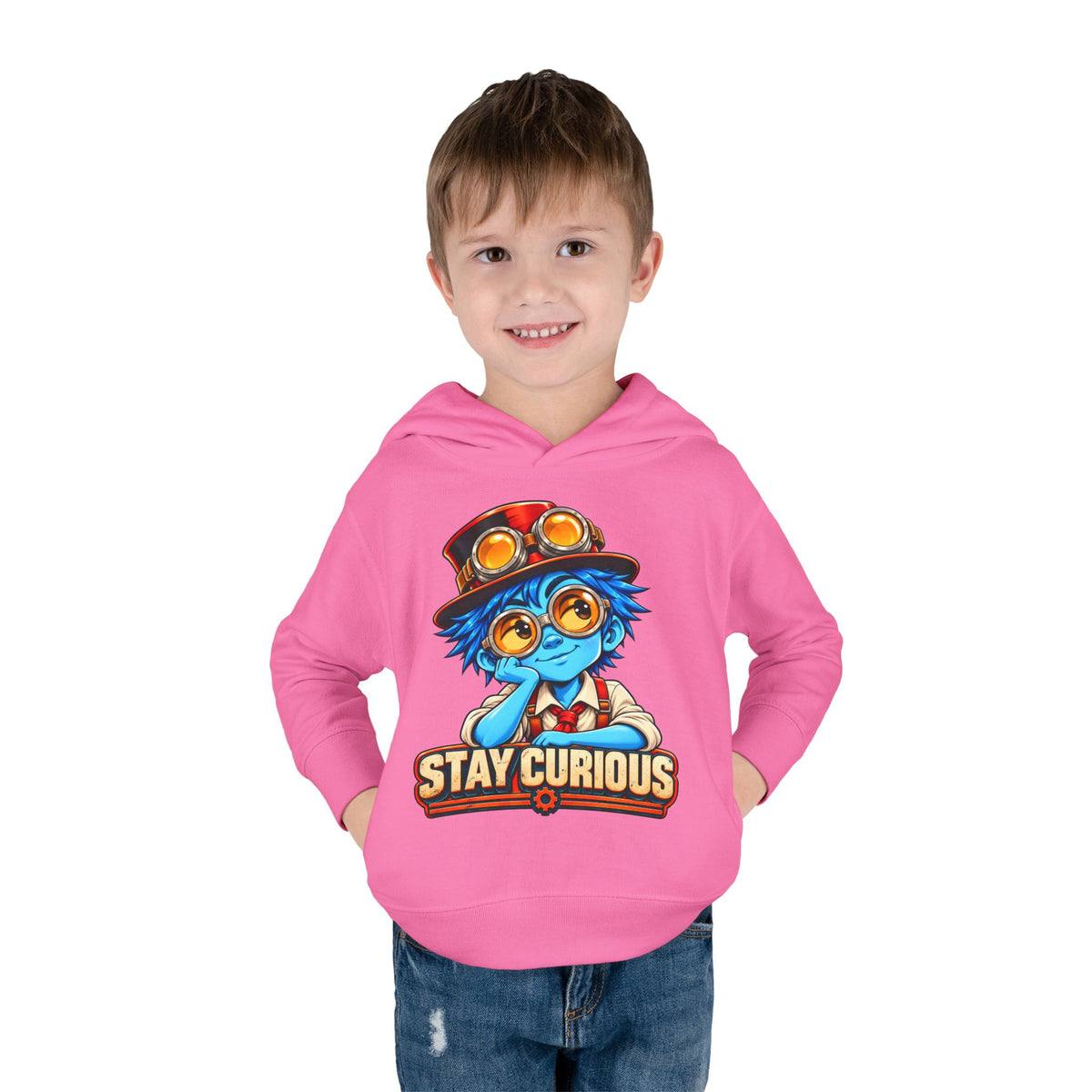 Toddler Hoodie — "Stay Curious" Blue Explorer Pullover