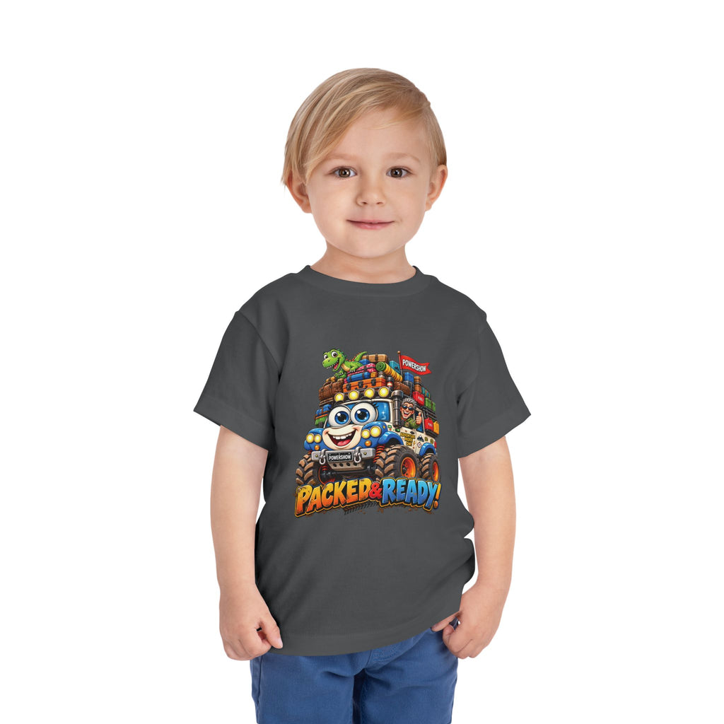 Toddler Tee — 'Packed & Ready' Cartoon Monster Truck Travel Shirt