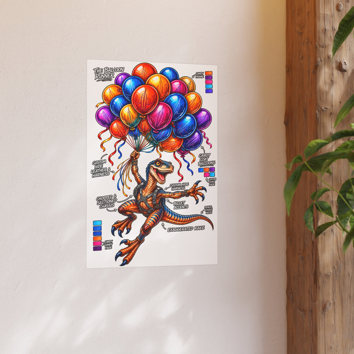 The Balloon Runner | Colorful Raptor & Balloon Graphic Art