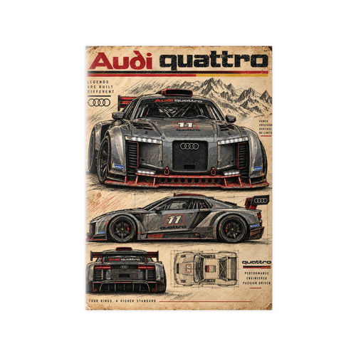 Audi Quattro Concept Racing Car Photopaper Poster | Retro Blueprint Automotive Print