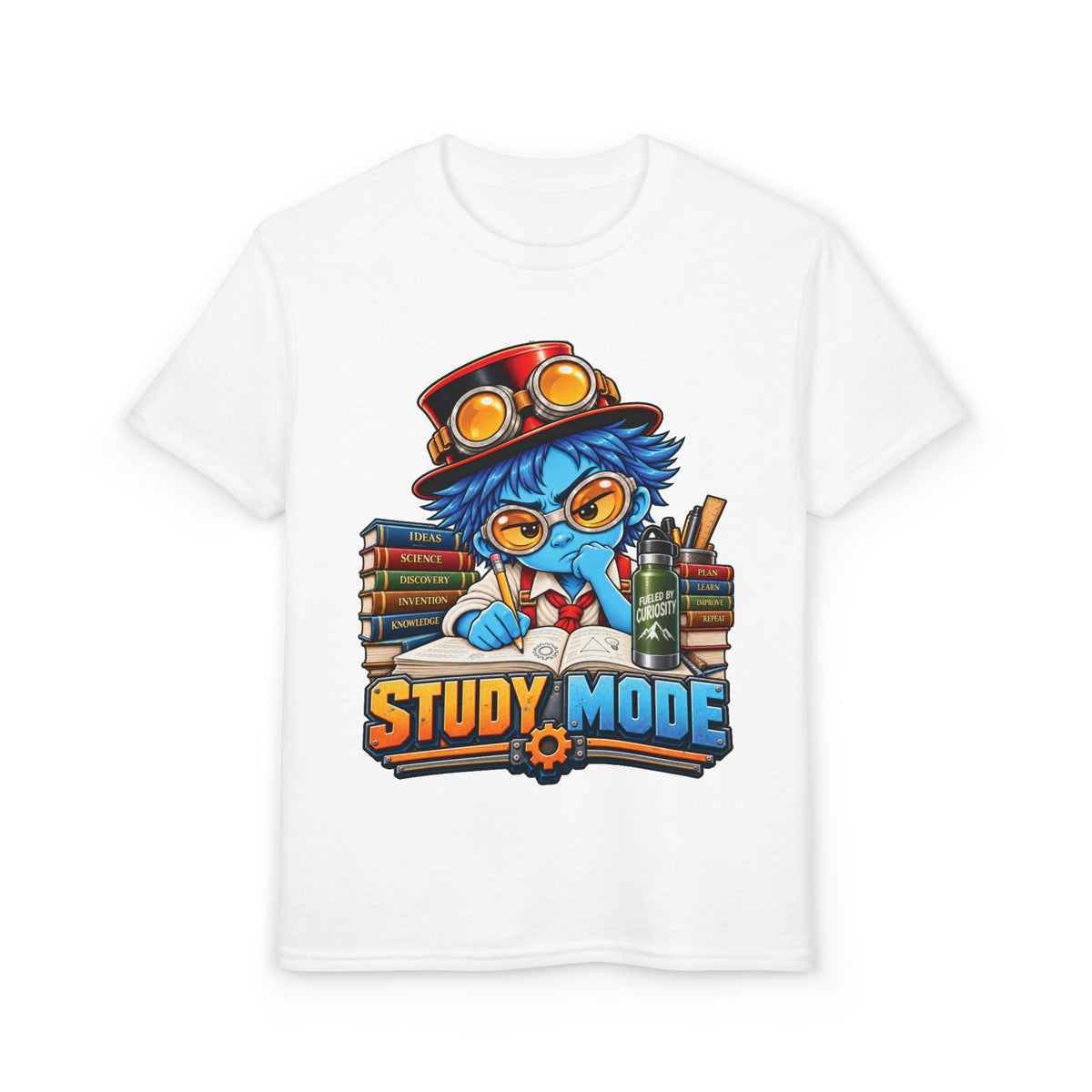 Youth "Study Mode" T-Shirt — Cute Steampunk Student Graphic Tee