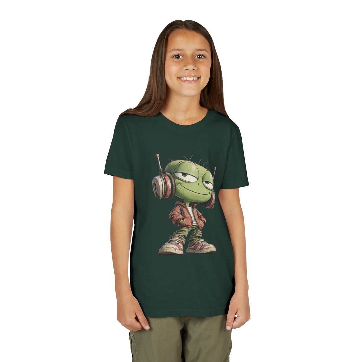 Youth Tee — Cool Green Dude with Headphones Graphic