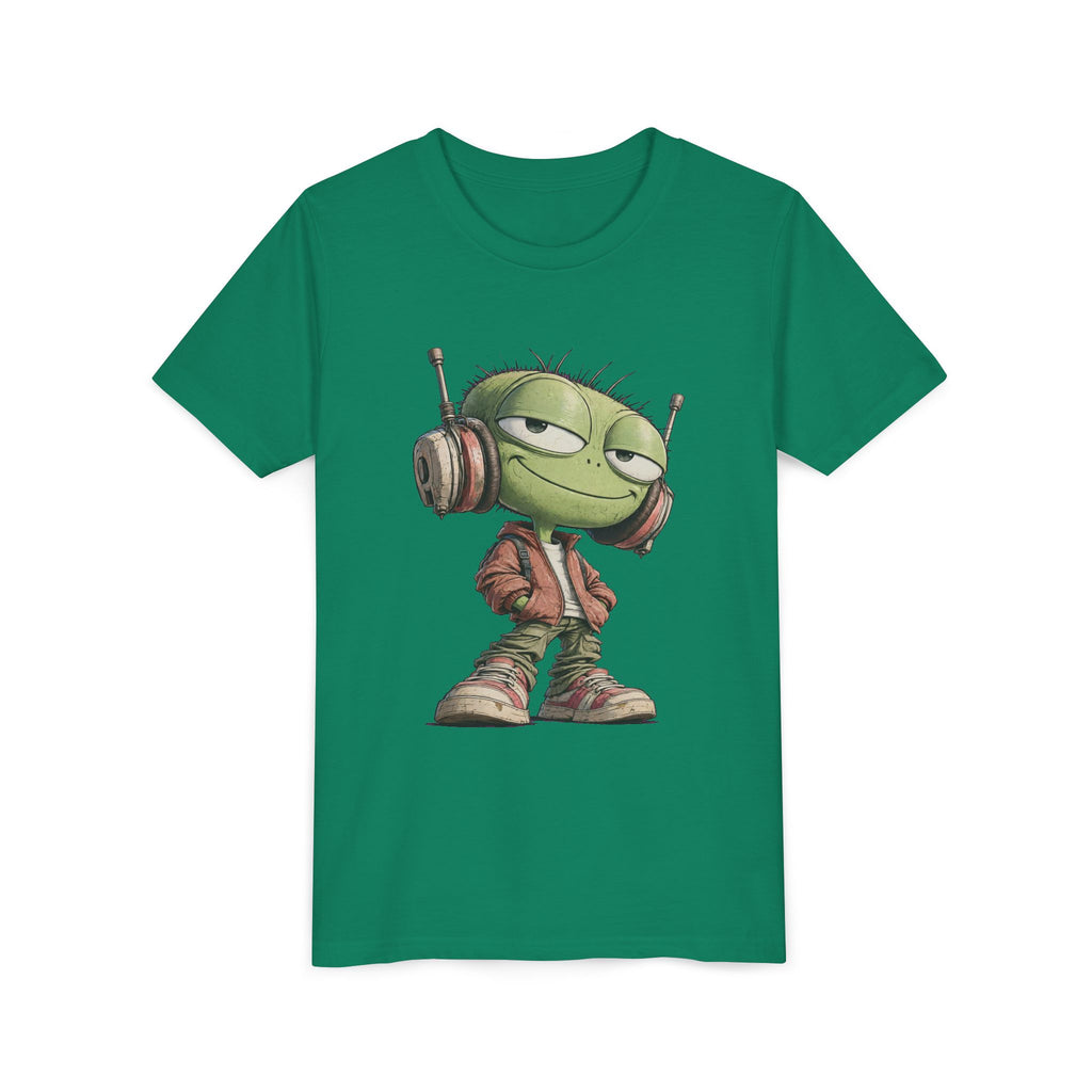 Youth Tee — Cool Green Dude with Headphones Graphic