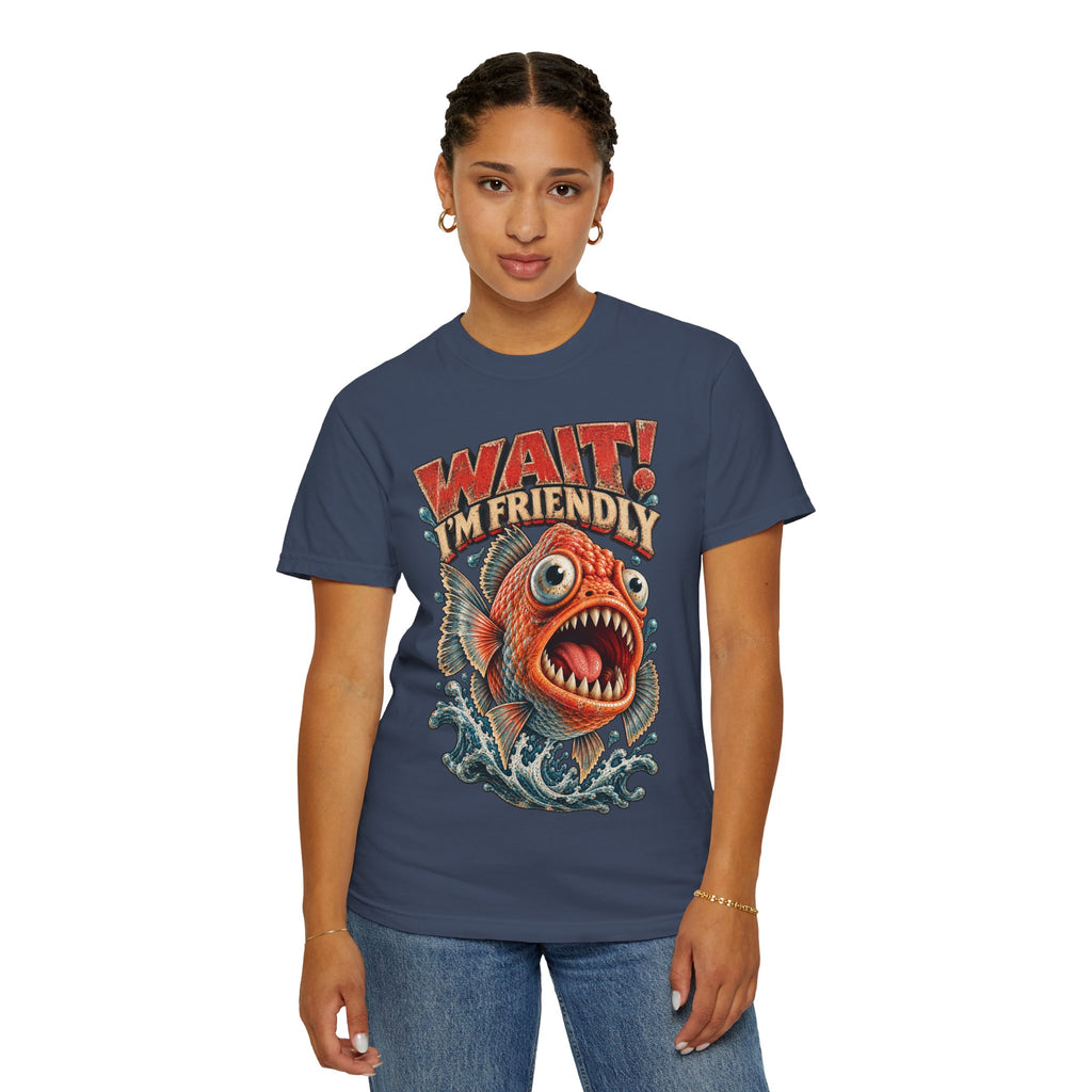 Wait I'm Friendly Fish Tee - Vintage Piranha Graphic T-Shirt