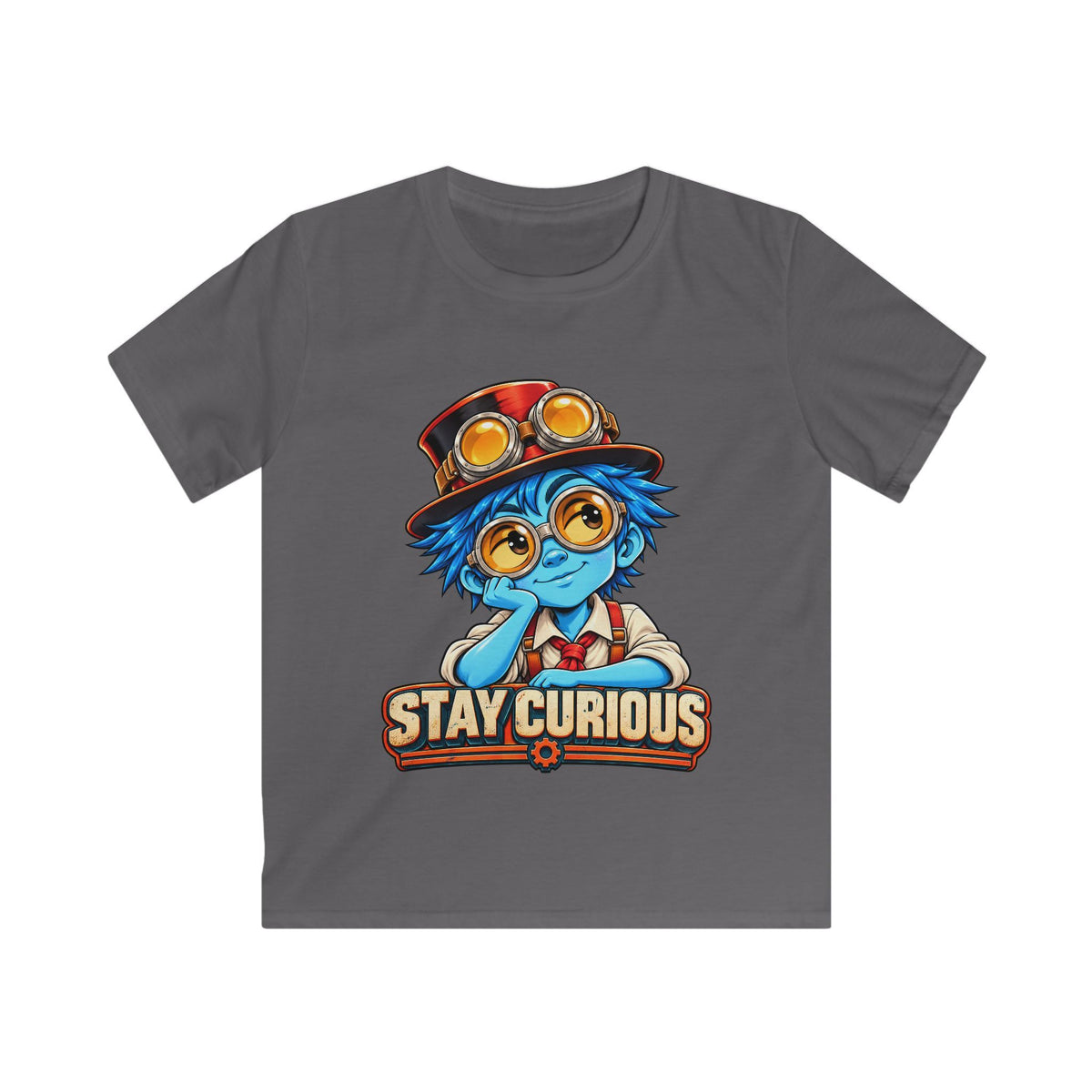 Kids Tee — "Stay Curious" Steampunk Explorer Graphic