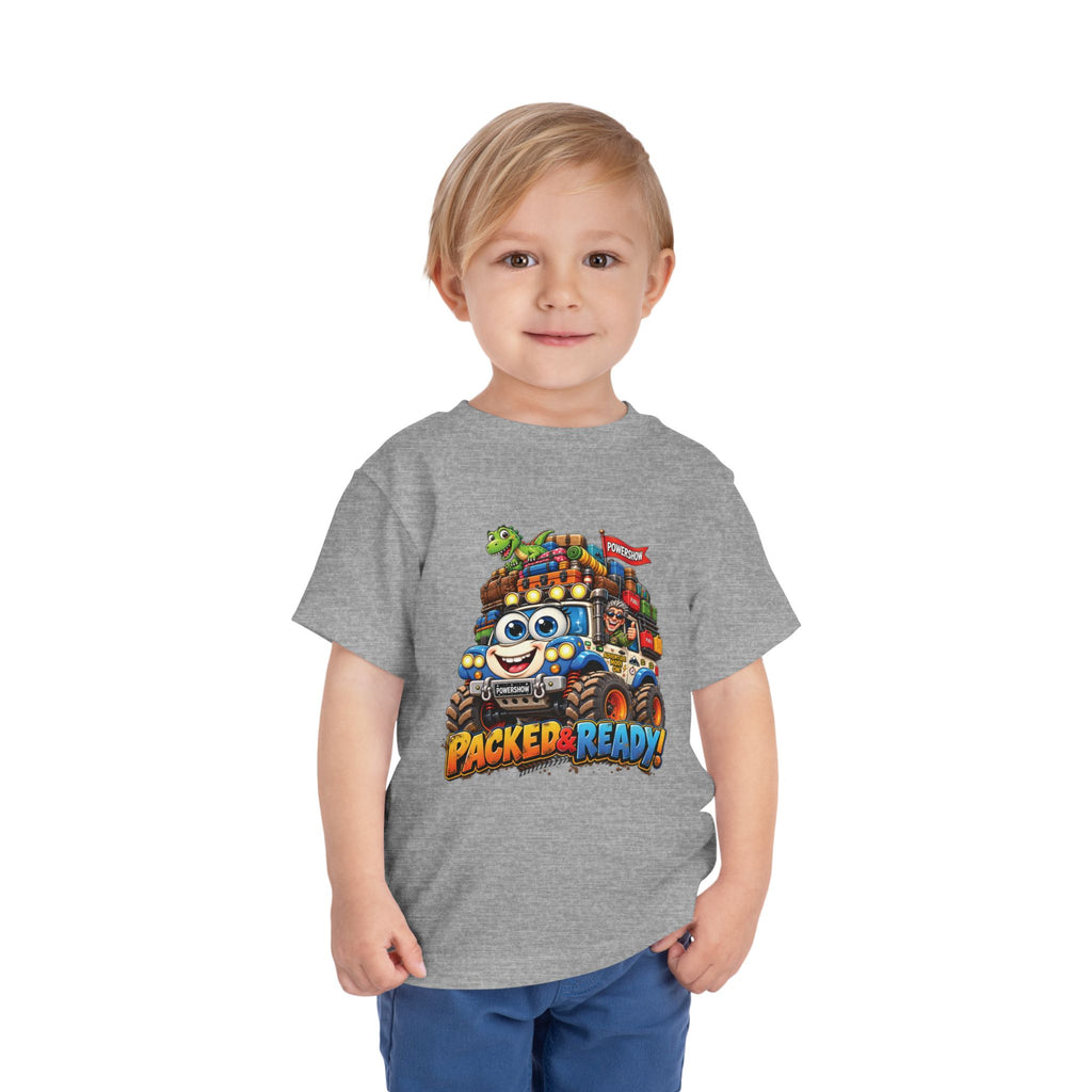 Toddler Tee — 'Packed & Ready' Cartoon Monster Truck Travel Shirt