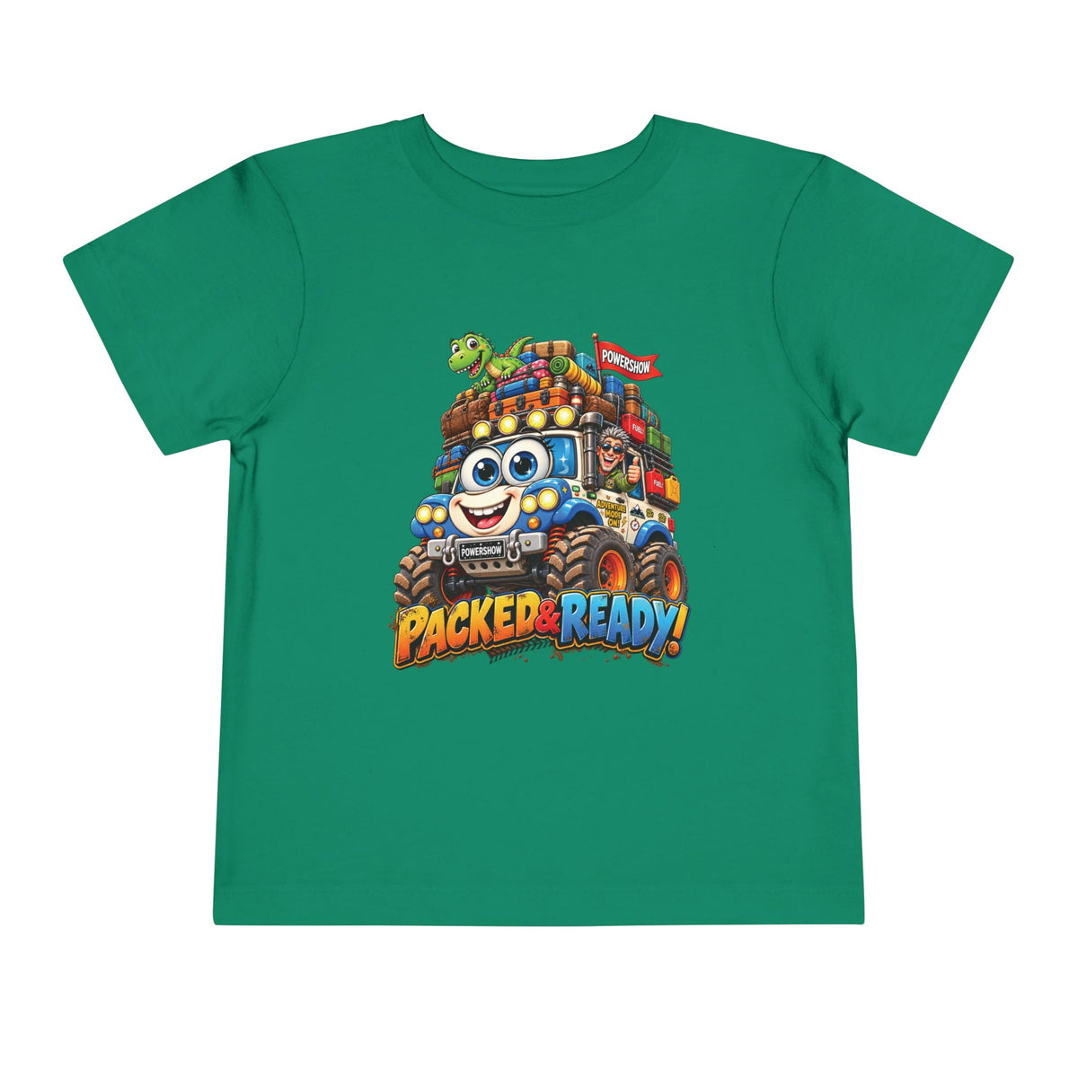 Toddler Tee — 'Packed & Ready' Cartoon Monster Truck Travel Shirt