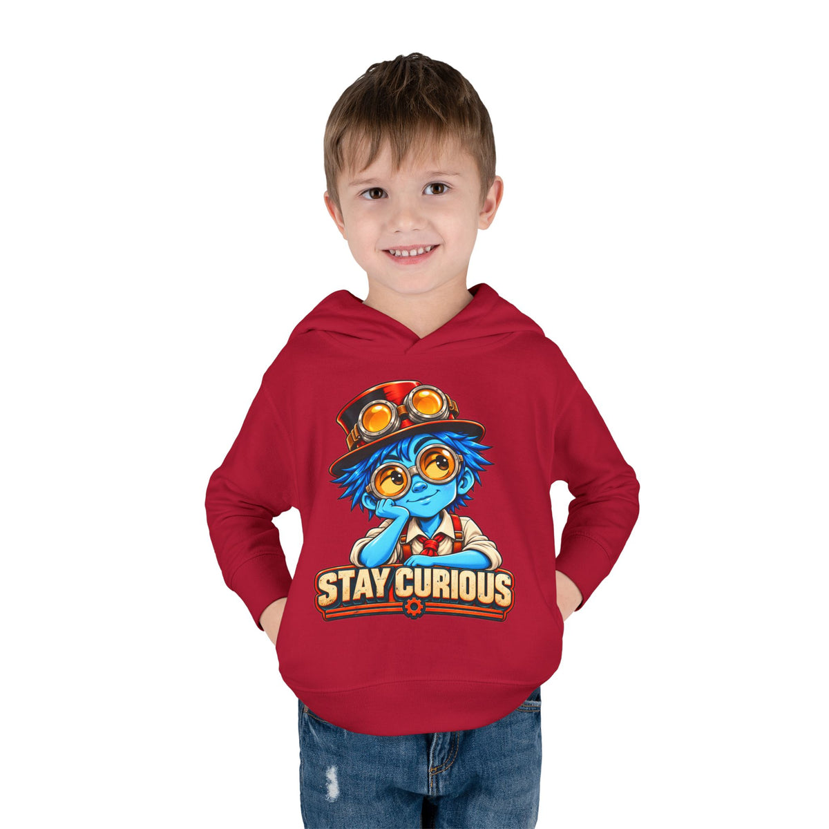 Toddler Hoodie — "Stay Curious" Blue Explorer Pullover