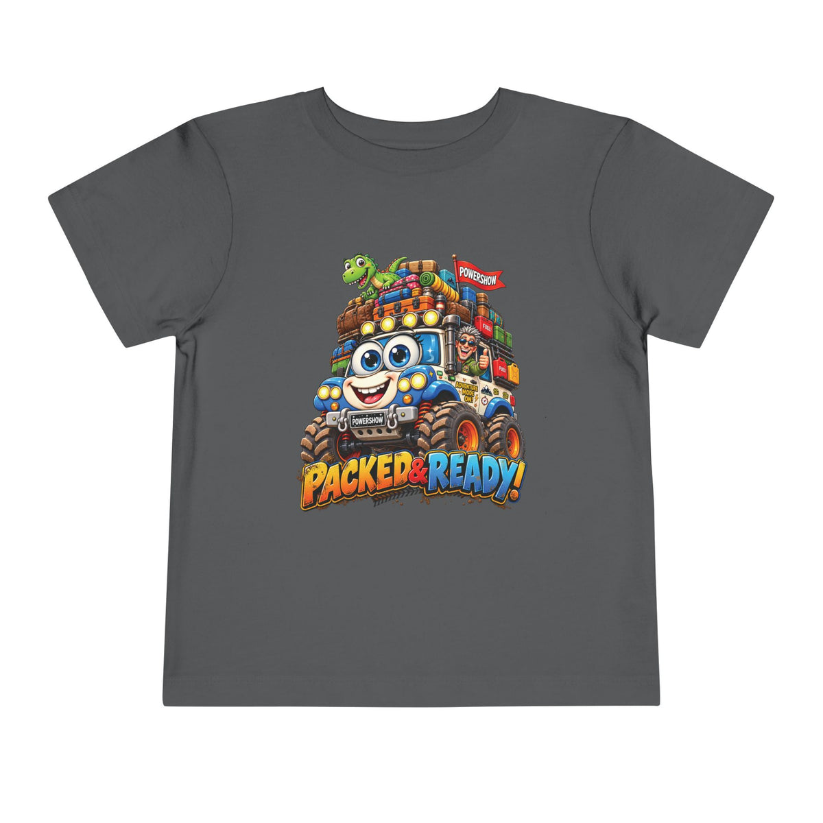 Toddler Tee — 'Packed & Ready' Cartoon Monster Truck Travel Shirt