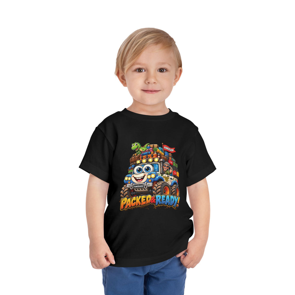 Toddler Tee — 'Packed & Ready' Cartoon Monster Truck Travel Shirt