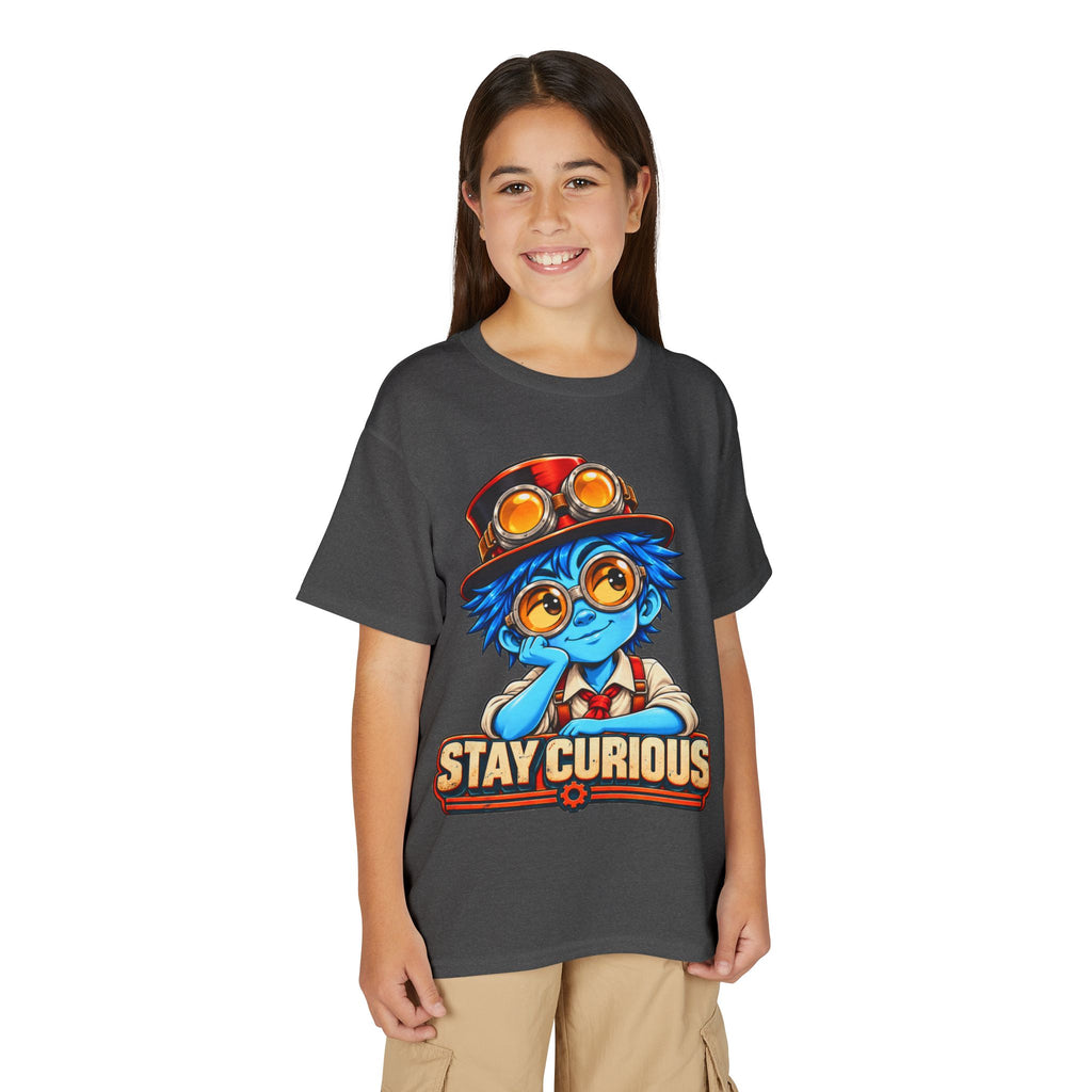 Stay Curious Kids T‑Shirt — Cute Steampunk Explorer Youth Tee