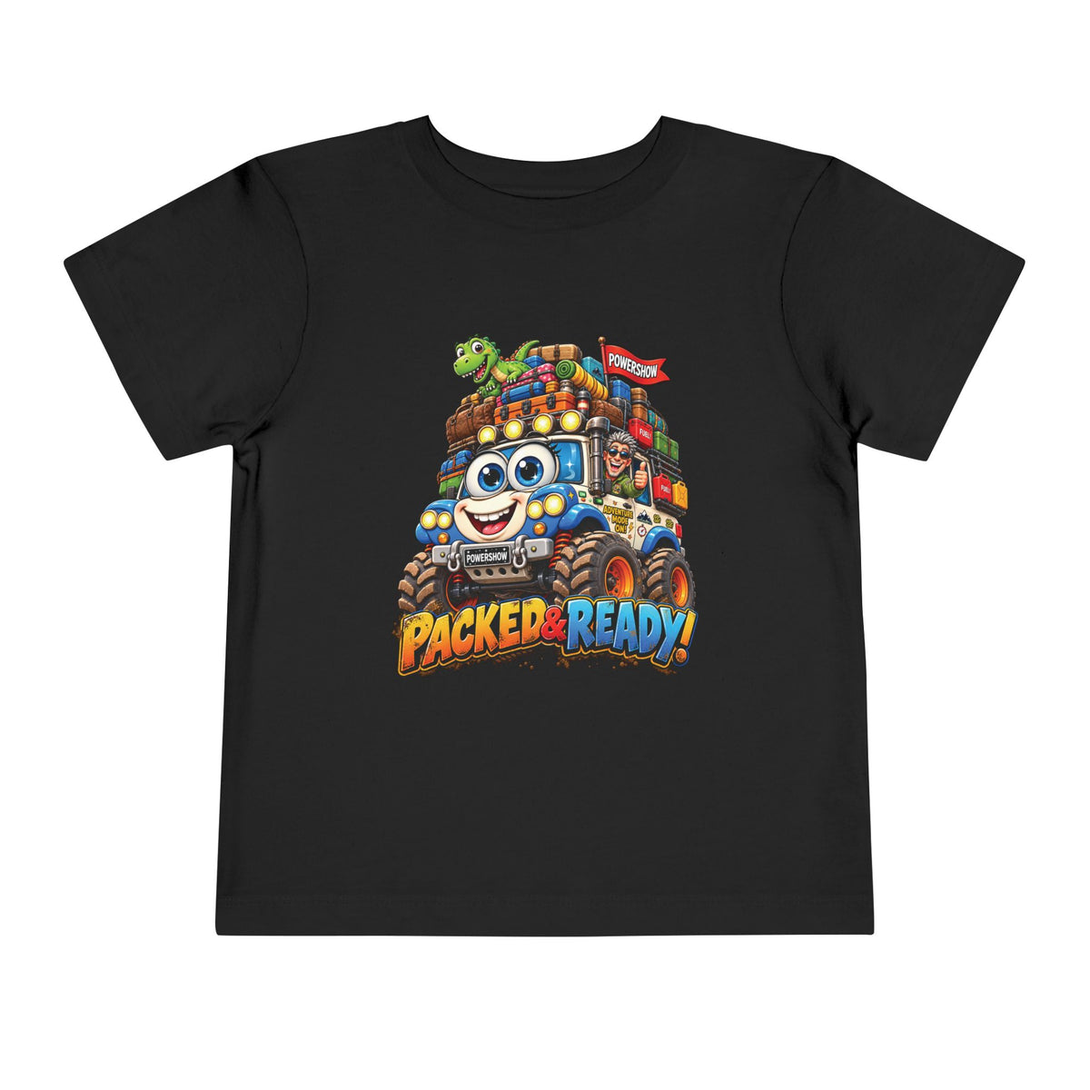 Toddler Tee — 'Packed & Ready' Cartoon Monster Truck Travel Shirt