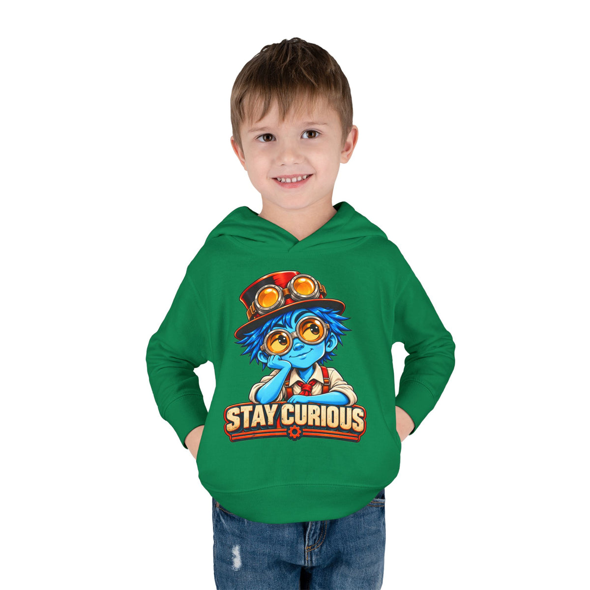 Toddler Hoodie — "Stay Curious" Blue Explorer Pullover