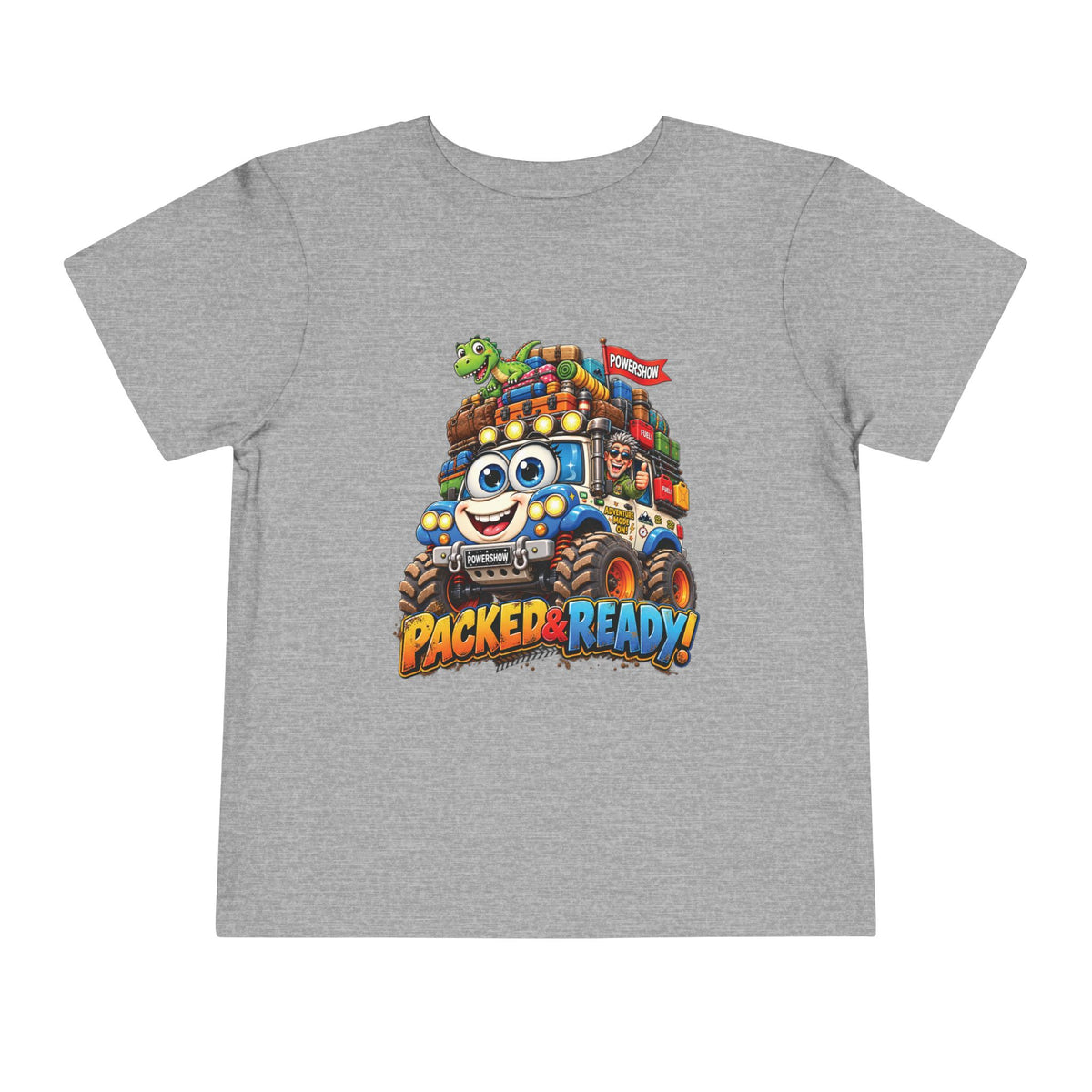 Toddler Tee — 'Packed & Ready' Cartoon Monster Truck Travel Shirt