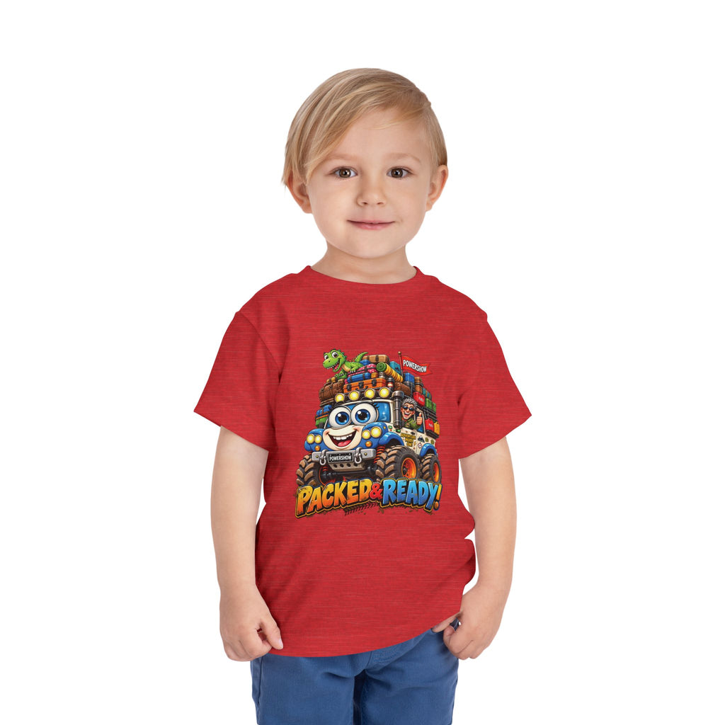 Toddler Tee — 'Packed & Ready' Cartoon Monster Truck Travel Shirt